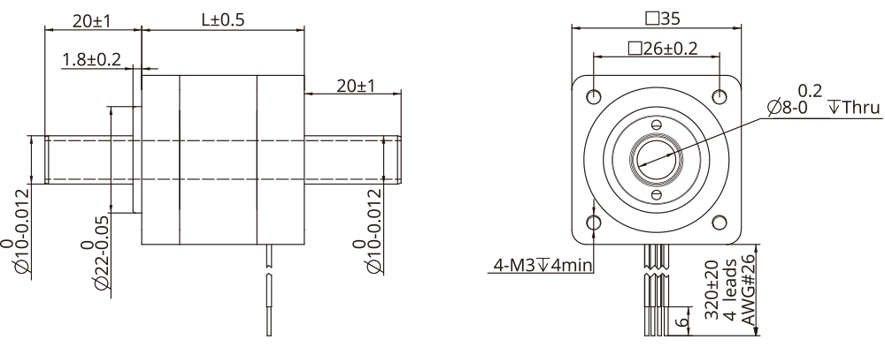 Hollow Shaft Size 14 (35mm) Dimensional Drawing