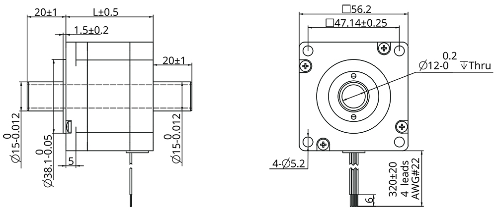 Hollow Shaft Size 23 (57mm) Dimensional Drawing