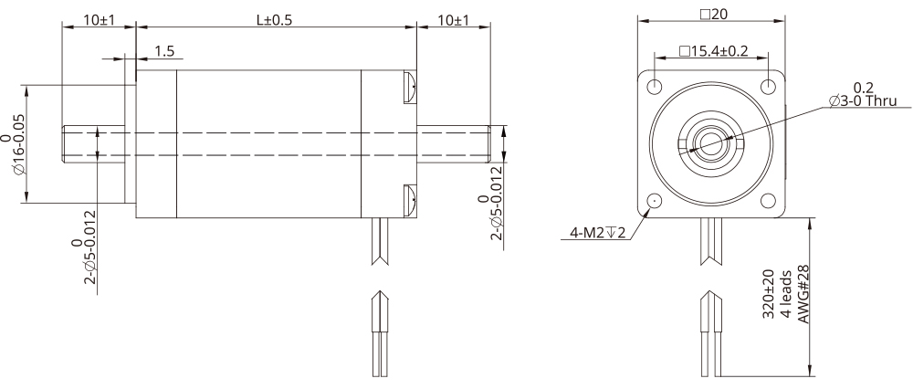 Hollow Shaft Size 8 (20mm) Dimensional Drawing