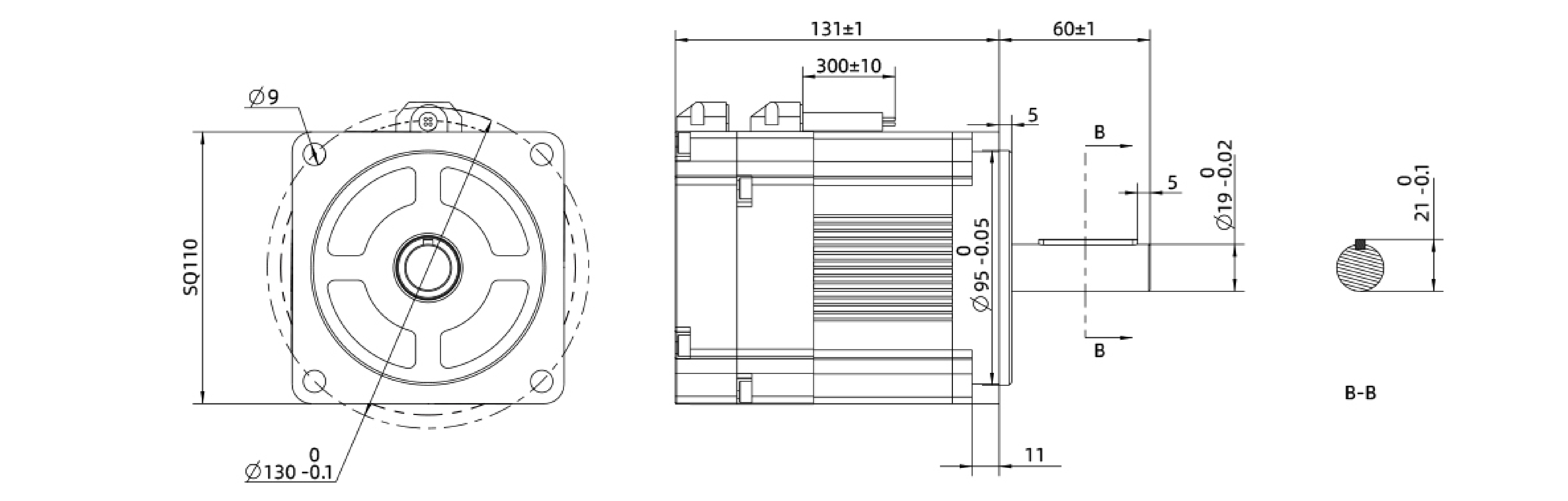 Brushless DC Motor Size 34 (110mm) Dimensional Drawing