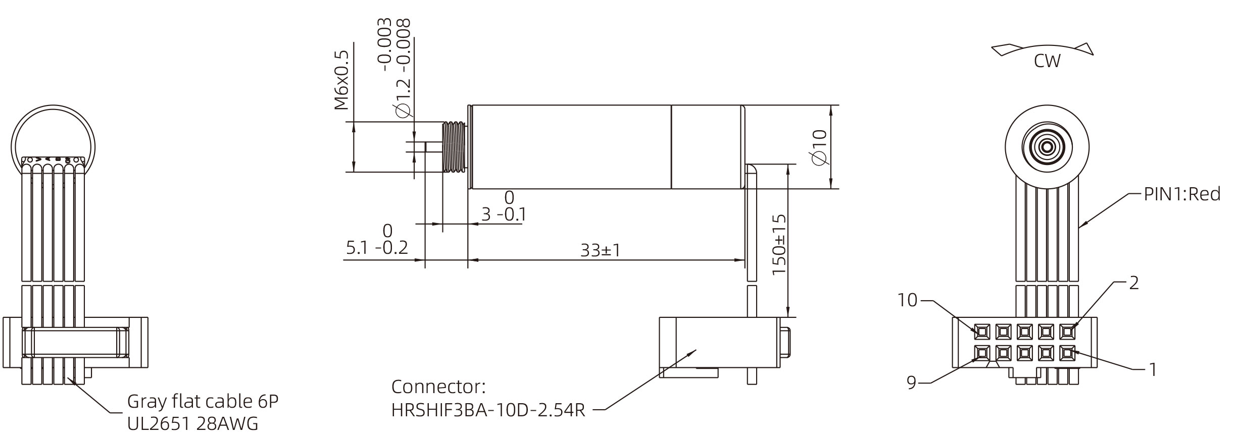 Brushed Coreless DC Motor Size 10mm Dimensional Drawing
